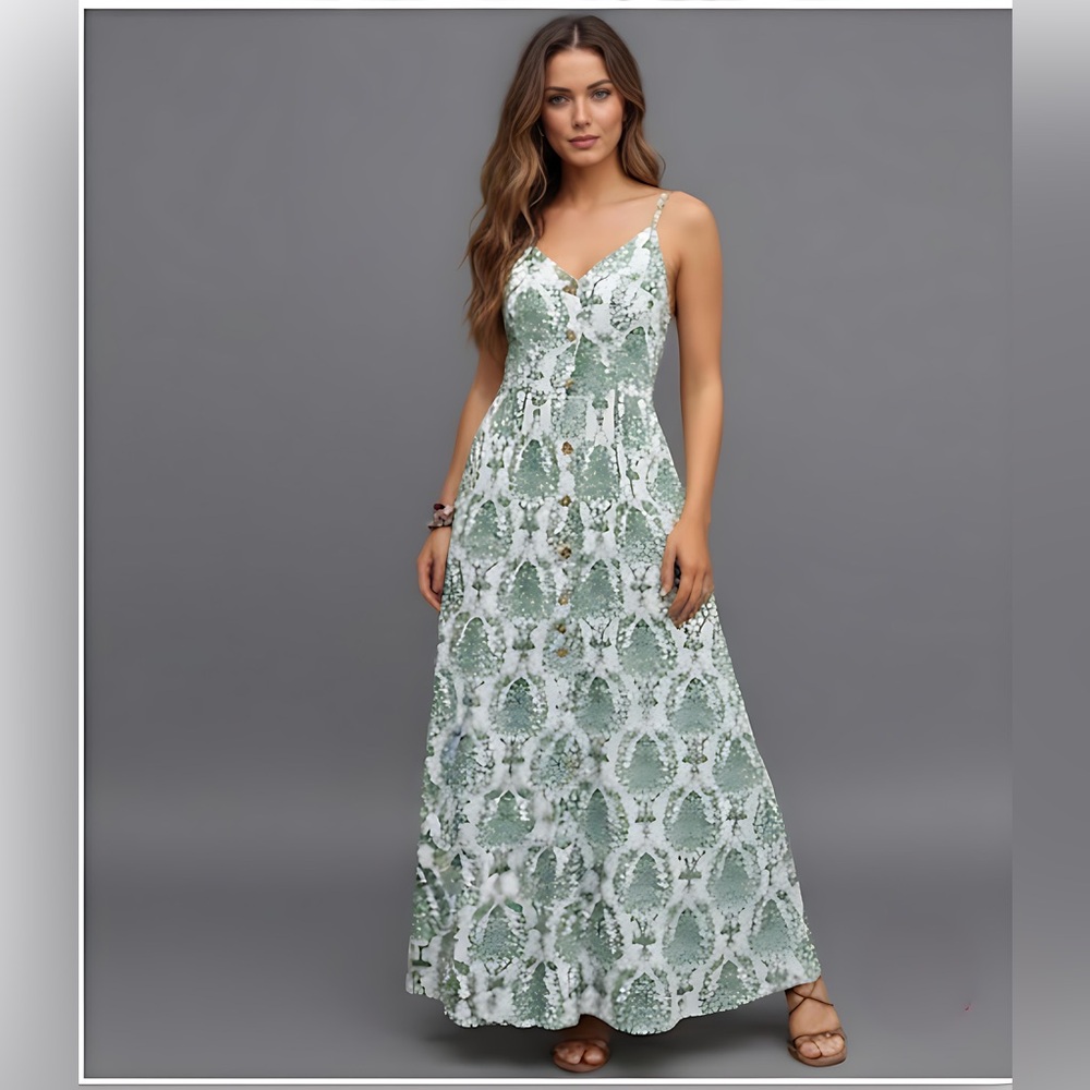 Last One 🔥 Boho Sleeveless V-Neck Casual Maxi Swing Dress Green